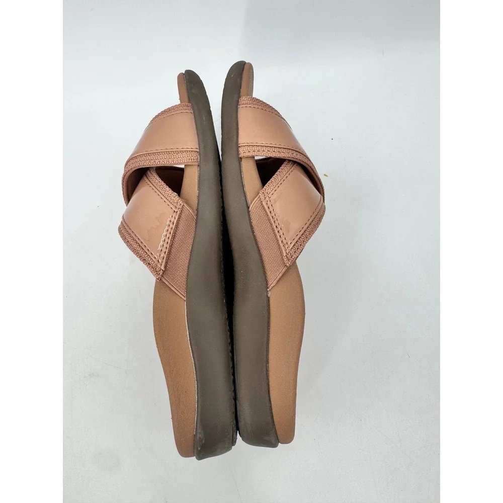 Vionic Merced Slide Sandals Women Size 6 Nude Patent Crisscross Straps